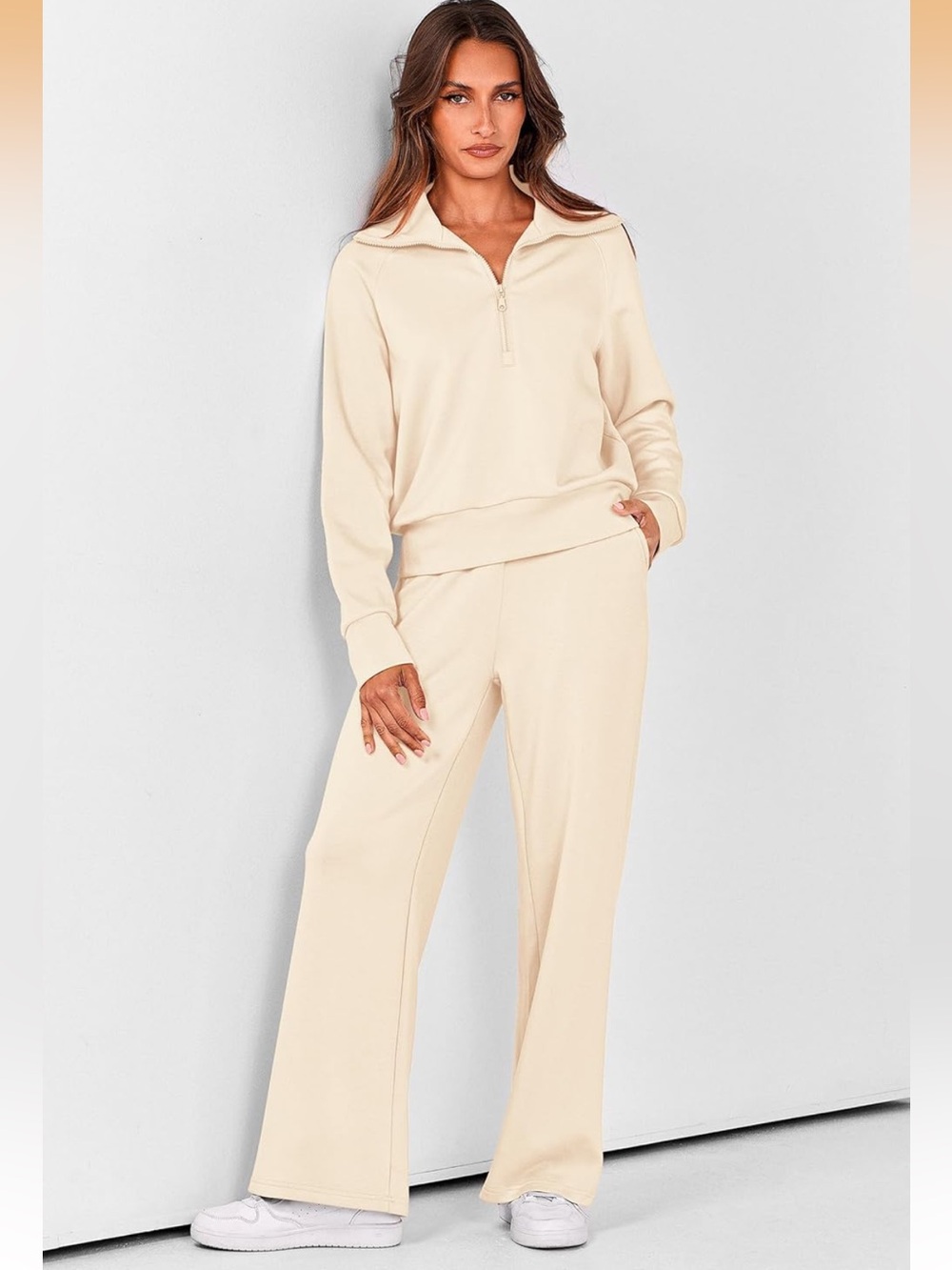 #28 PRETTYGARDEN Outfits Casual Lapel Half Zip Sweatshirts and Wide Leg Pants